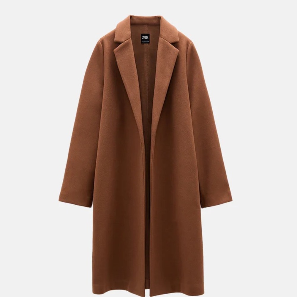 Zara Camel Coat With Lapel Collar and Side Pockets, Size: Small